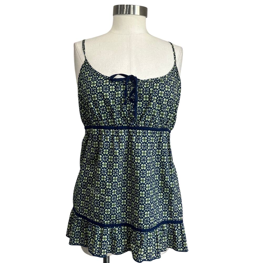 Faded Glory Y2K Blue Floral Milkmaid Tank Top Vintage Ruffle Bow Medium